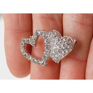 Swarovski Crystal Double Hearts Brooch